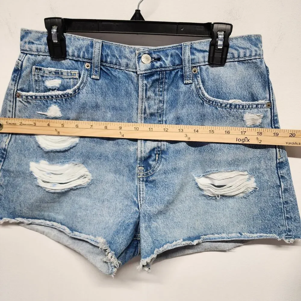Arizona Womens High Waist Cutoff Denim Shorts Size 13/29 Light Wash Baggy 90s